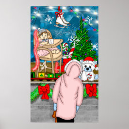 Póster Niña pequeña mirando a través de la ventana de un