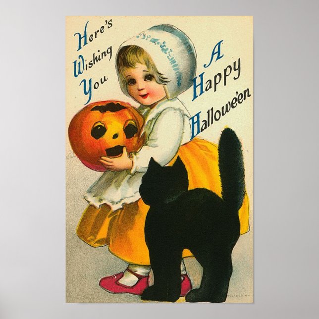 Póster Niña pequeña y gato (Frente)