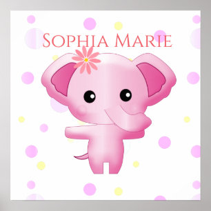 Póster Niña pequeña y rosa dulce elefante