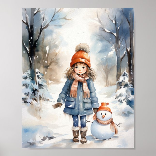 Póster Niña pequeña y su nieve (Frente)