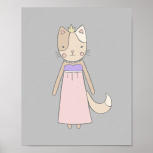 Póster Niña princesa dibujos animados gato rosa guardería
