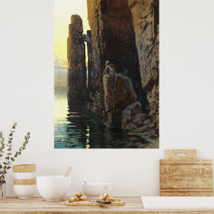 Póster Niña sirena marina costera desnuda y deseosa de ac