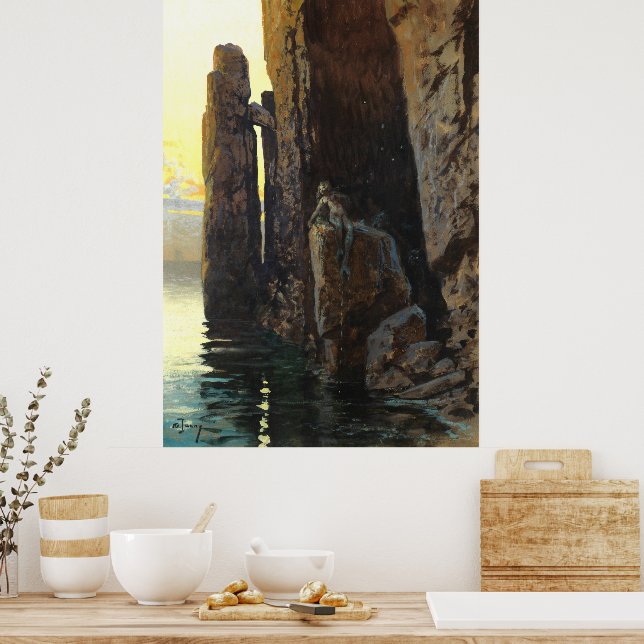 Póster Niña sirena marina costera desnuda y deseosa de ac (Cocina)