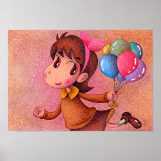 Póster Niña sosteniendo un globo.
