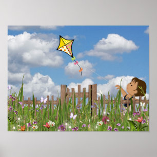 Póster Niña Volando Una Cometa