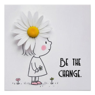 Póster Niña y margarita blanca con cita