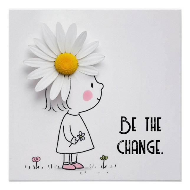 Póster Niña y margarita blanca con cita (Anverso)