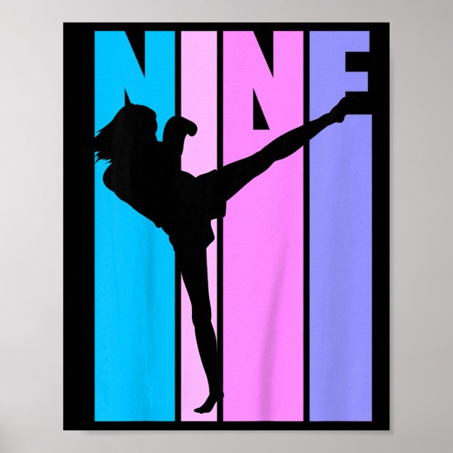Póster Niñas 9º Cumpleaños Kickboxing Kickboxer Niña  (Frente)