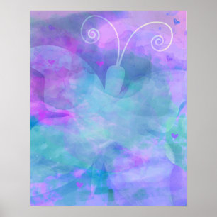 Póster Niñas Acuarela Pastel Morado Turquesa Azul Rosa
