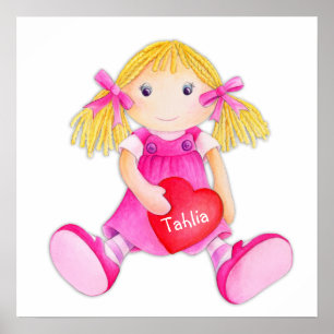 Póster Niñas de muñeca de trapo caprichosas agreguen su n
