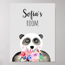 Póster Niñas Flores Hermosas Acuarela Panda y Nombre