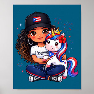 Póster Niñas princesa unicornio boricua bandera toddler p