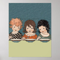 Niñas Vintage comiendo sopa tres hermanas