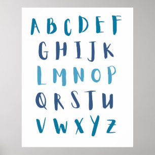 Póster Niñera acuarela Alphabet Blue ABC Niños