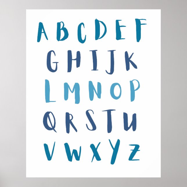 Póster Niñera acuarela Alphabet Blue ABC Niños (Frente)