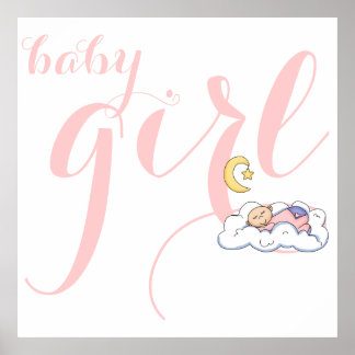 Póster Niñera dormido tipografía infantil rosa