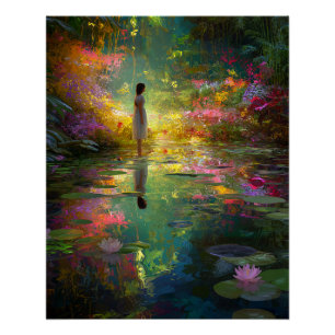 Póster Ninfa de Agua Junto a un Estanque Mágico