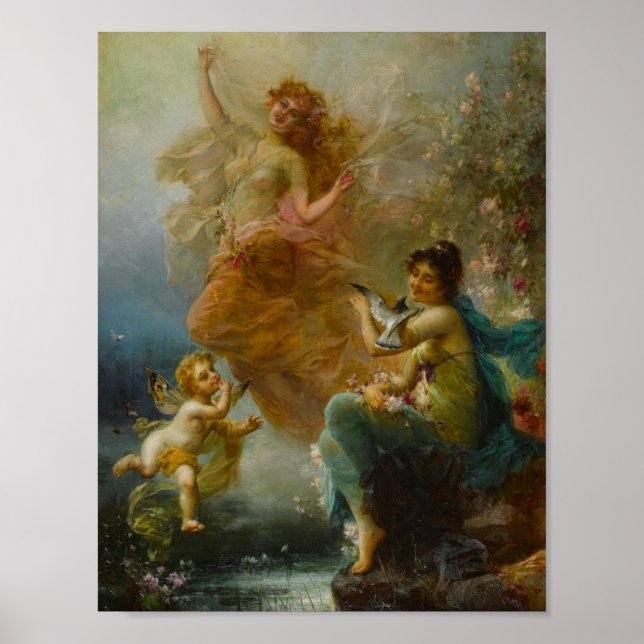 Póster Ninfas de Woodland por un Stream de Hans Zatzka (Frente)