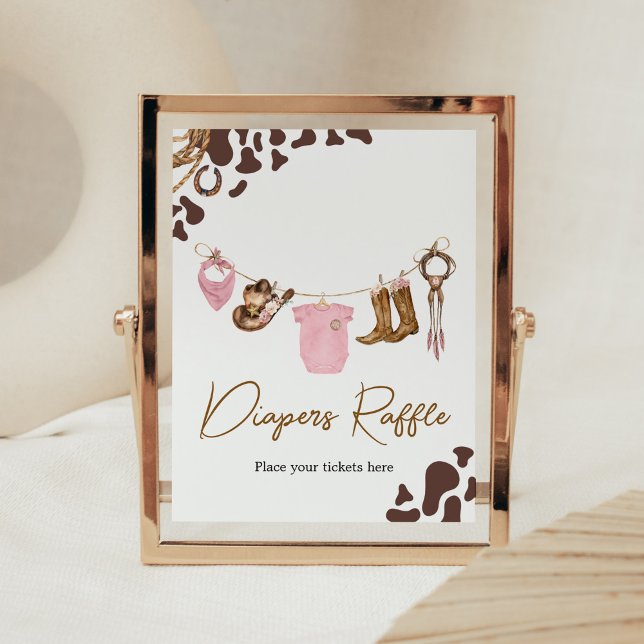 Póster Niñita Baby Shower Diaper Raffle (Pink Western Rodeo Baby Shower Diaper Raffle Sign)