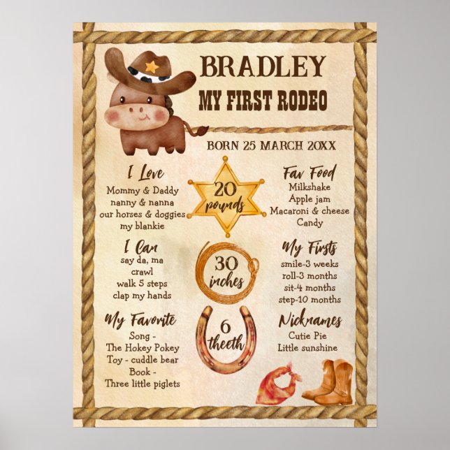 Póster Niñito vaquero lindo caballo bebé en un hito gorra (Frente)