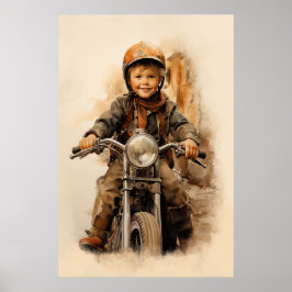 Póster Niñito y morociclo vintage