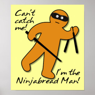 Póster Ninja Bread Man Ninja Gingerbread gracioso Rótulo