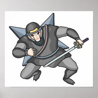 Póster Ninja cibernético llevando shuriken en la espalda.
