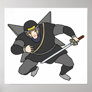 Póster Ninja cibernético que lleva shuriken en la espalda