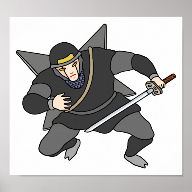 Póster Ninja cibernético que lleva shuriken en la espalda (Frente)