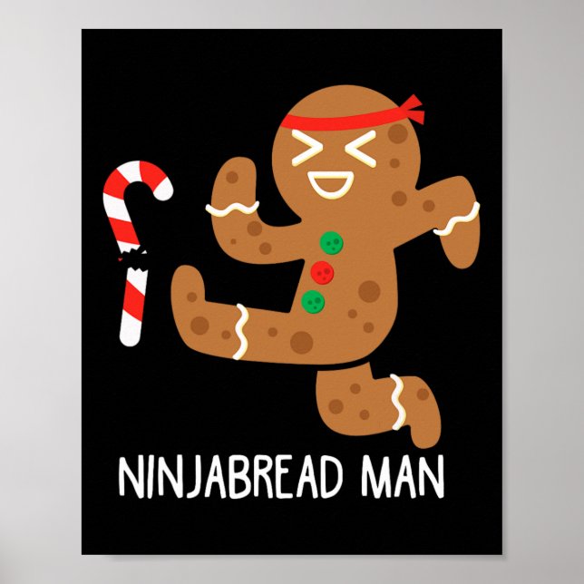 Póster Ninja Gingerbread Man Karate Artes Marciales Black (Frente)