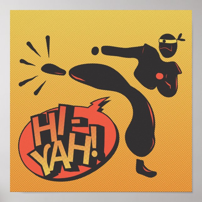 Póster Ninja karate pop art - retro (Frente)