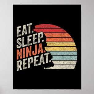 Póster Ninja Retro Vintage Eye Sleep Ninja Karate Repetir