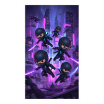 Ninja sostiene una espada brillante en una ciudad 