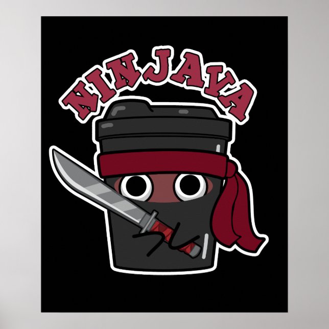 Póster Ninjava Funny Ninja Java Café Pun Dark BG (Frente)