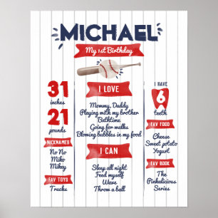 Póster Niño 1 Poster de Béisbol Birthday Milstone