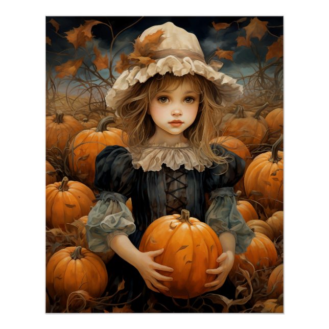 Póster Niño Aburrido Con Una Caída De Calabaza Otoño (Anverso)