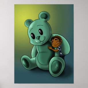 Póster Niño afroamericano y oso de peluche