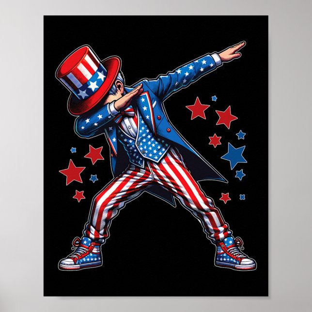 Póster Niño Americano Dabbing Patriótico 4 De Julio Niños (Frente)