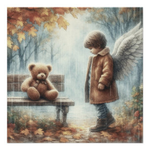 Póster Niño angelical con oso de peluche