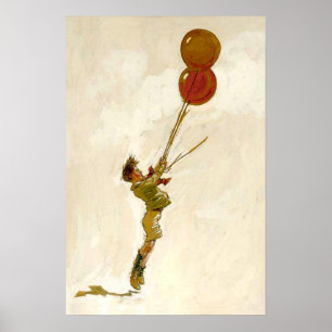 Póster Niño Antiguo con Globos Rojos en una Fiesta de Cum