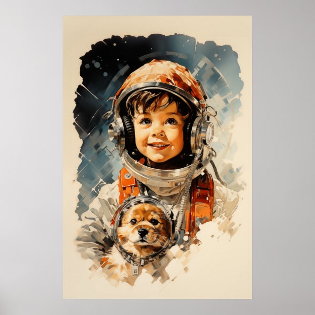Póster Niño astronauta y perro (Frente)