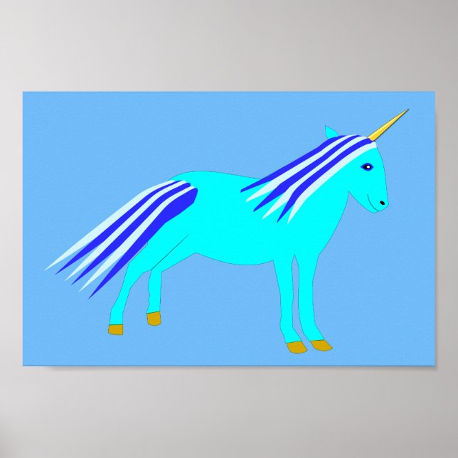 Póster Niño azul lindo Unicorn (Frente)