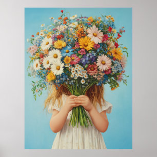 Póster Niño con un exuberante Bouquet de Flor Silvestre