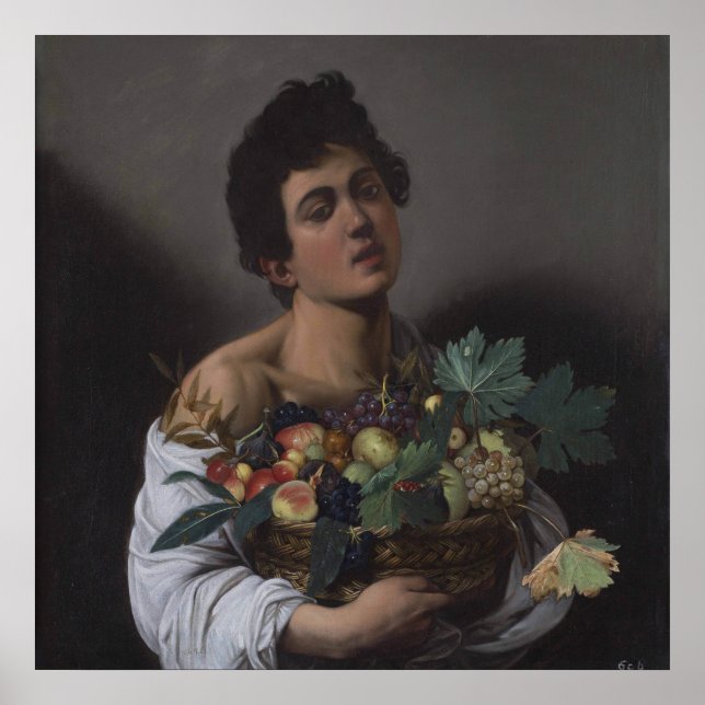 Póster Niño con una cesta de fruta (Frente)