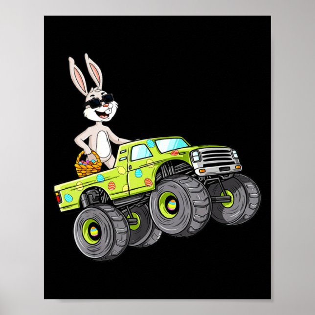 Póster Niño Conejo de Pascua Conejo Camión Monstruo (Frente)
