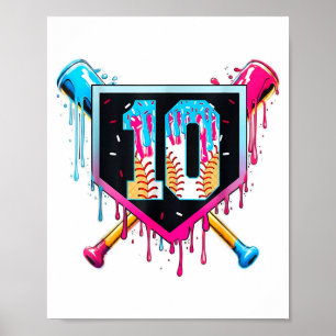 Póster Niño de 10 años de béisbol goteo de helado 10º