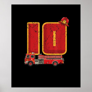 Póster Niño de 10 años de edad regalo de bombero