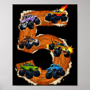 Póster niño de 5 años de camión monstruo cumpleaños de 5