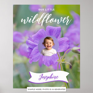 Póster Niño de Flor Silvestre Morada Foto y Nombre Person
