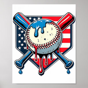 Póster Niño de helado de béisbol goteo Patriótico America
